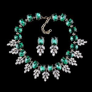 LA Fatima Women Green Necklace/Earring Set Jewelry